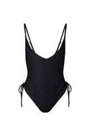 Black Francesca swimsuit by Suncillo, featuring a sleek design and adjustable straps, displayed on a mannequin.