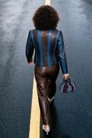 Double A Cult Mia X Harper jacket in blue and brown, featuring stylish design and fabric details.