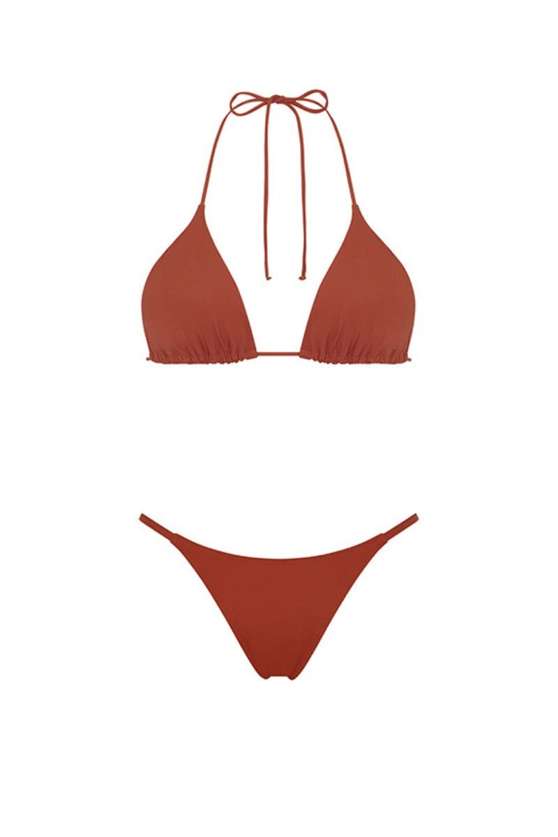 OCRE TRIANGLE TOP AND SIDE TIE BOTTOM BIKINI - CULT MIA