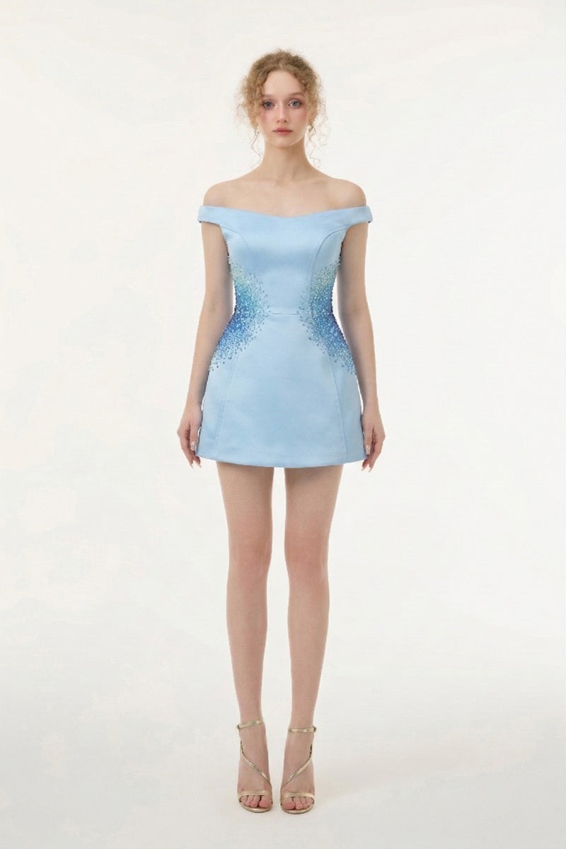 yvaine silk dress YVAINE SILK TAFFETA DRESS IN LIGHT BLUE | CULT MIA
