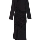 Dāl the Label modal ruched asymmetric midi dress featuring a flowing silhouette and stylish design with draped fabric.
