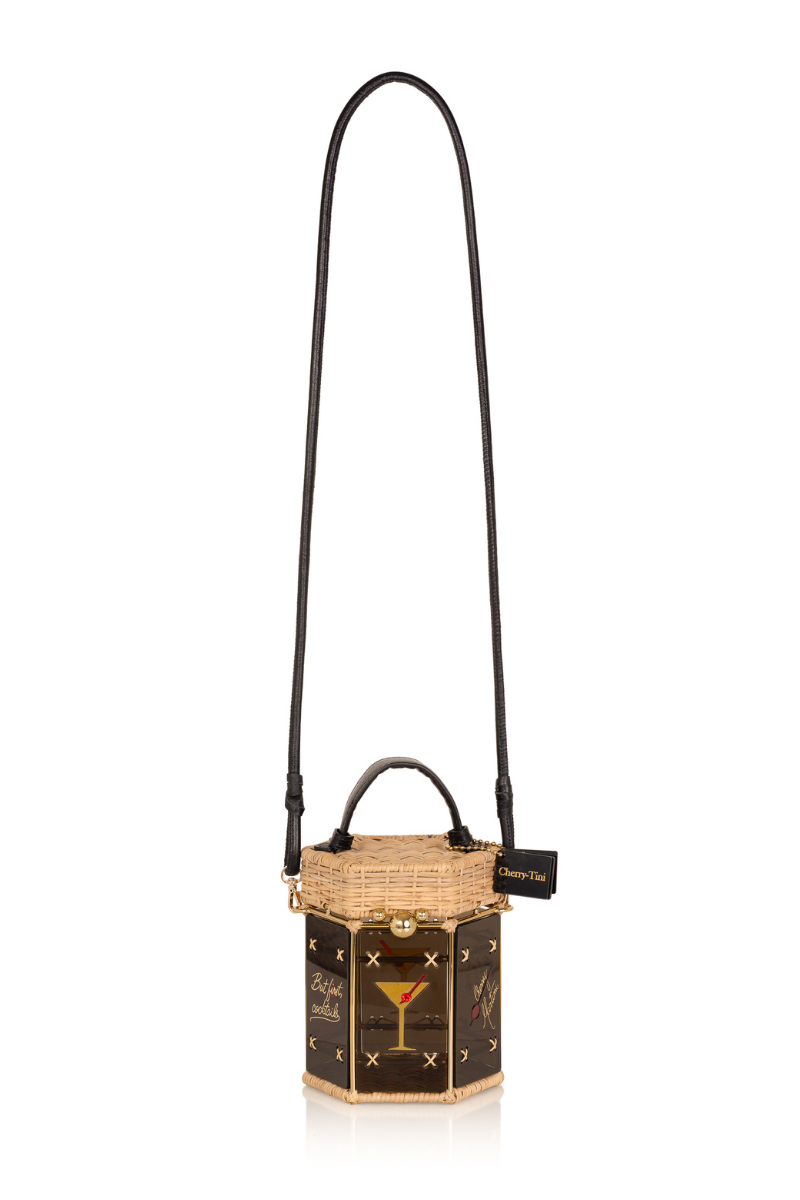 Waiwai Rio Cherry-Tini bag with top handle in vibrant red, featuring a sleek, structured design and gold-tone hardware.