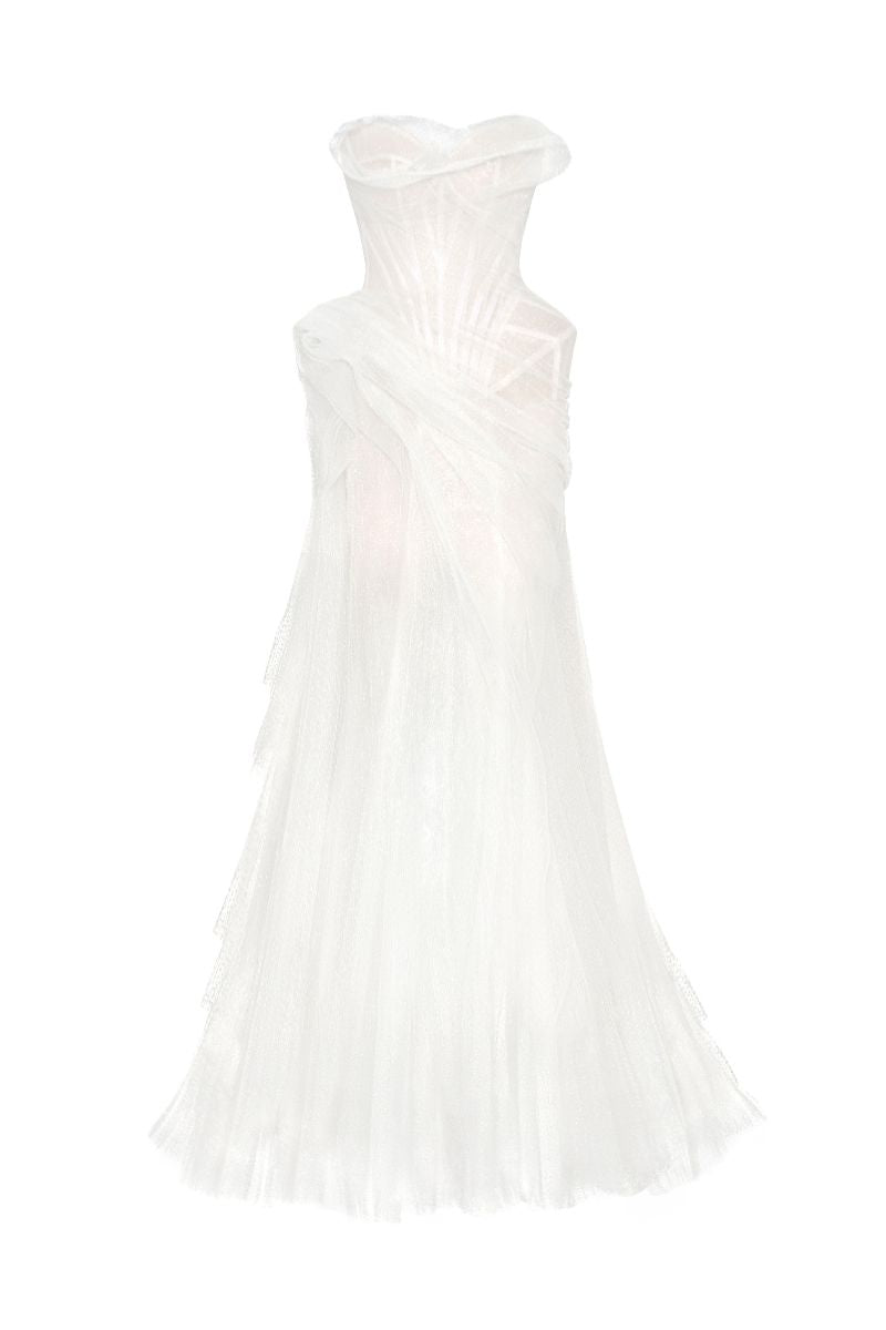 MUSE OFF-WHITE DRAPED MERMAID GOWN - CULT MIA