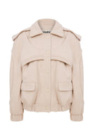 Cream ColoReve soft cave biker jacket pictured, featuring a relaxed fit and stylish design perfect for casual wear
