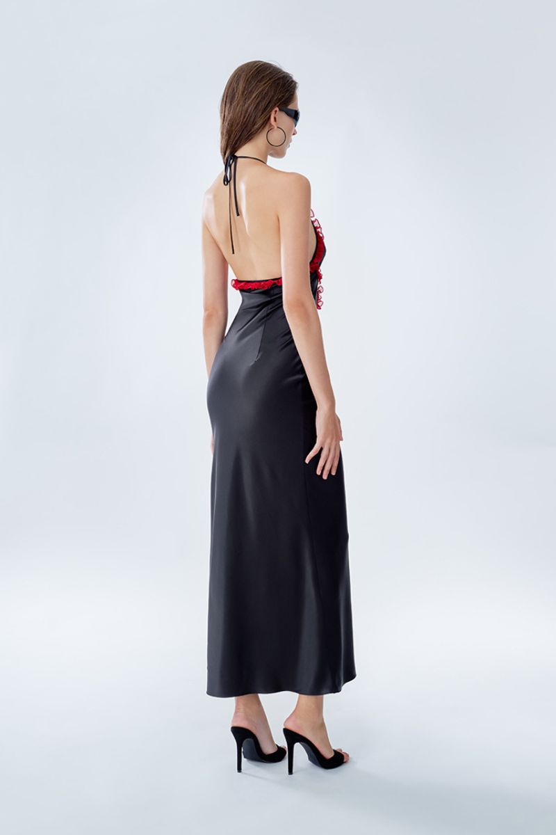 MINI RUFFLE MAXI SLIP DRESS IN BLACK AND RED - CULT MIA