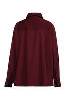 Summer Away Ravenna shirt in mulberry fabric with a relaxed fit and long sleeves, displayed on a hanger.
