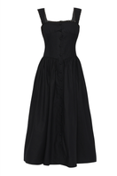 Black Luna midi dress by Summer Away, featuring a sleek, elegant silhouette perfect for casual or dressy occasions.