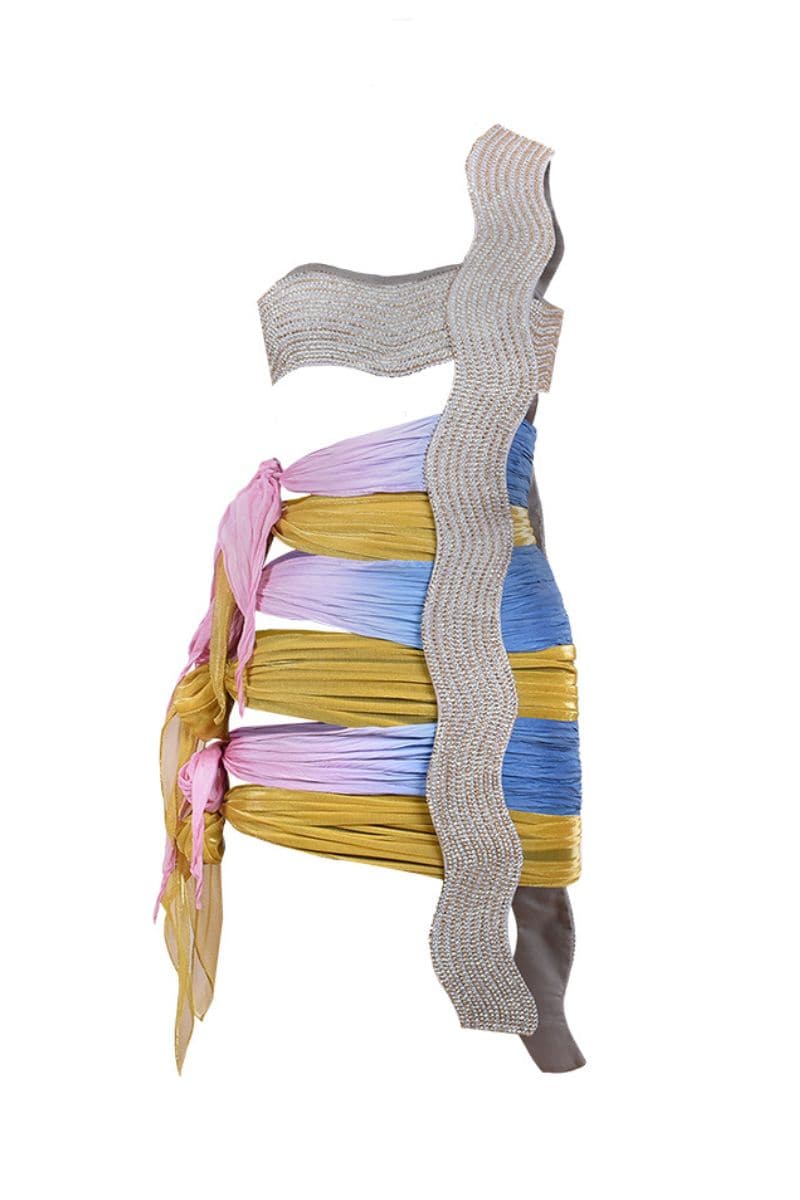 AKHL sequin tie-up mini dress showing a fitted silhouette with shimmering sequins and tie details at the waist.