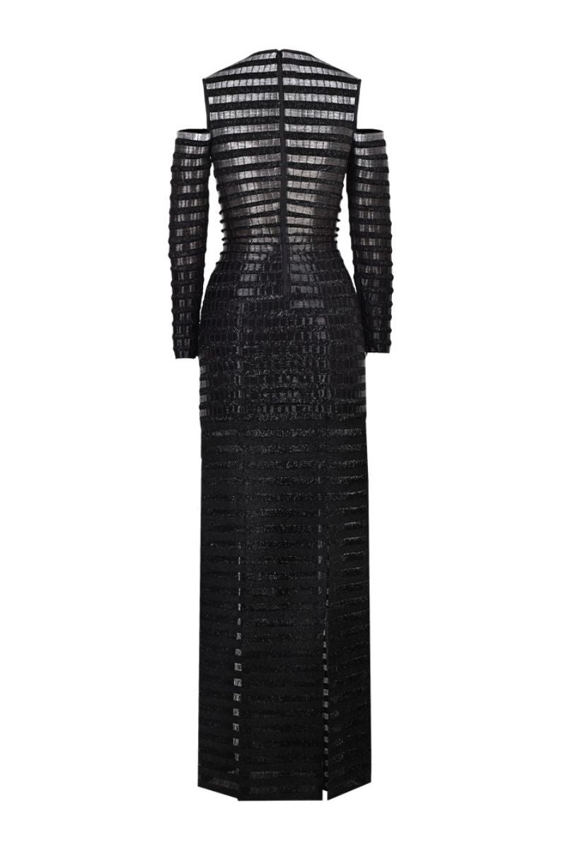 BLACK GRADIENT GLASS AND LUREX MAXI DRESS - CULT MIA