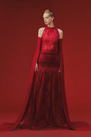 Elegant lace gown by Margée Atelier, Ellen's Lace Dress featuring intricate lace details and a flowing silhouette.