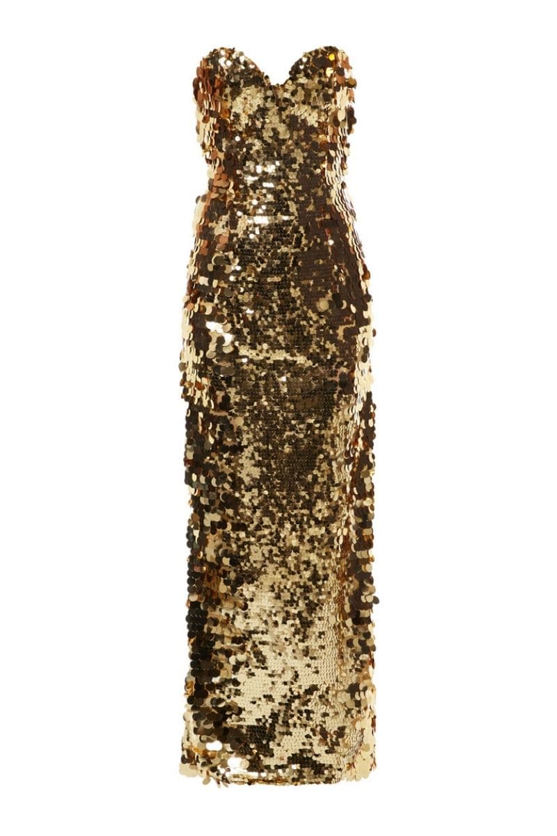 ARIEL GOLD STRAPLESS MIDI DRESS - CULT MIA