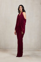 Deme by Gabriella Kimberly aubergine maxi gown with flowing fabric and elegant design, perfect for formal occasions.