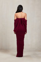 Deme By Gabriella Kimberly aubergine maxi gown with flowing fabric and elegant design, perfect for formal occasions.