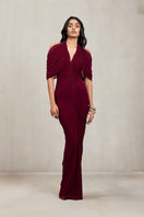 Deme By Gabriella Kimberly aubergine maxi gown with flowing fabric and elegant design, perfect for formal occasions.