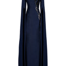 Dark blue GVLUX A-line gown with flared sleeves, elegant and flowing, perfect for formal occasions.