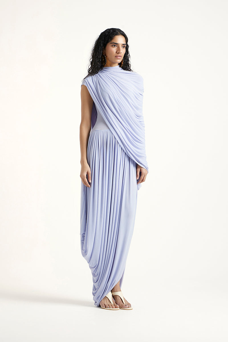 Deme By Gabriella Kyra Maxi Dress in periwinkle with flowing fabric and sleeveless design, perfect for summer occasions.