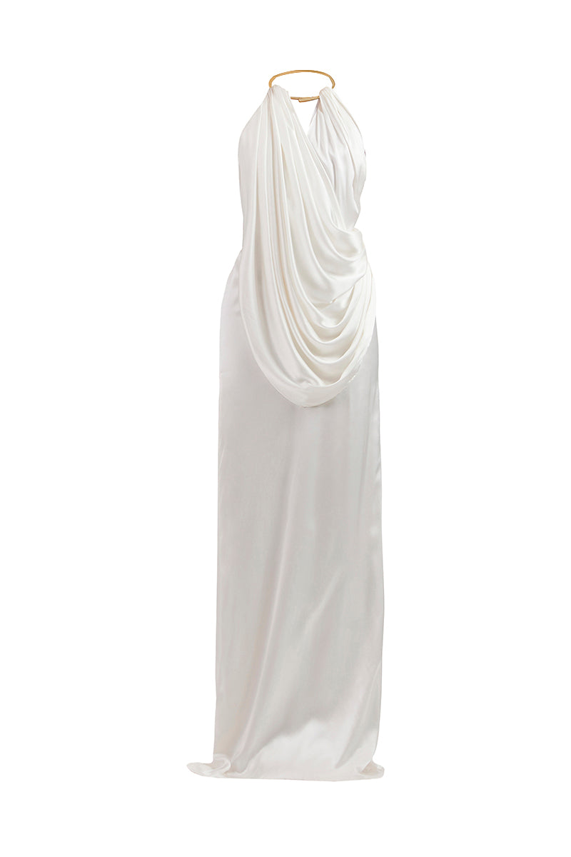 LEONA WHITE DRAPED GOWN - CULT MIA
