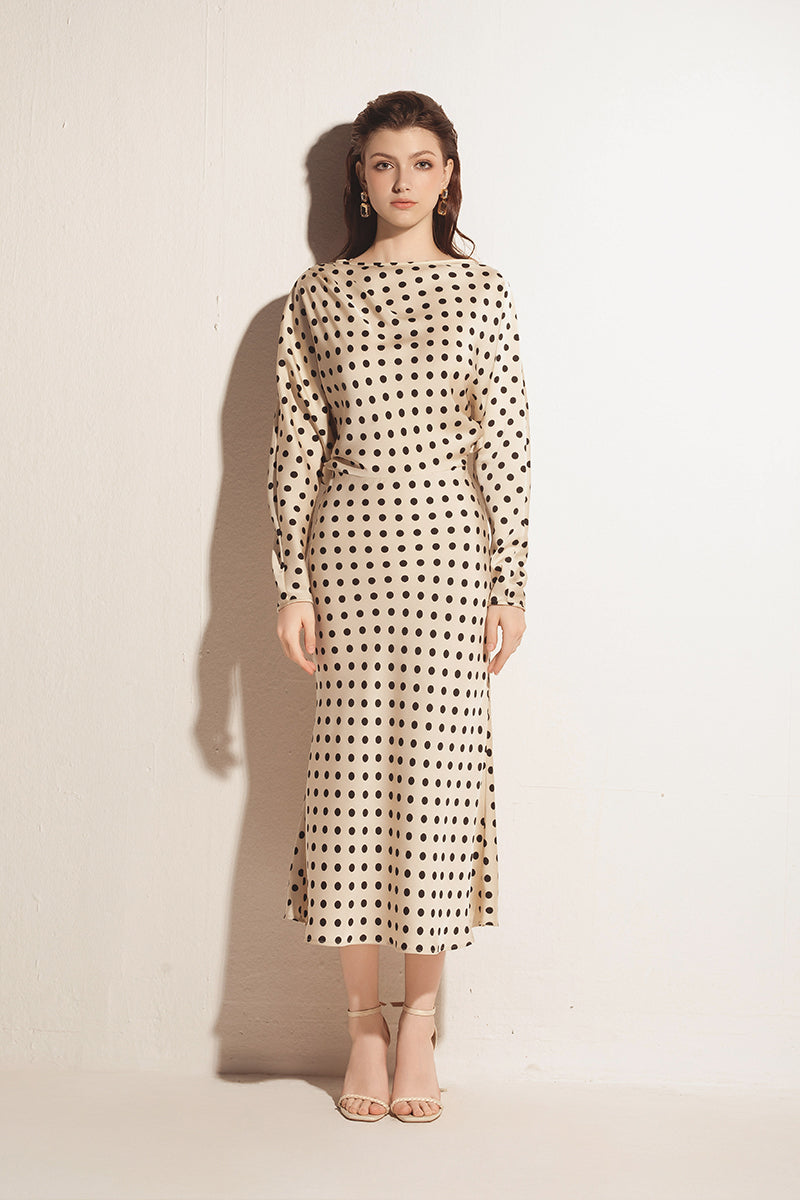 LONG SLEEVE MIDI DRESS IN IVORY