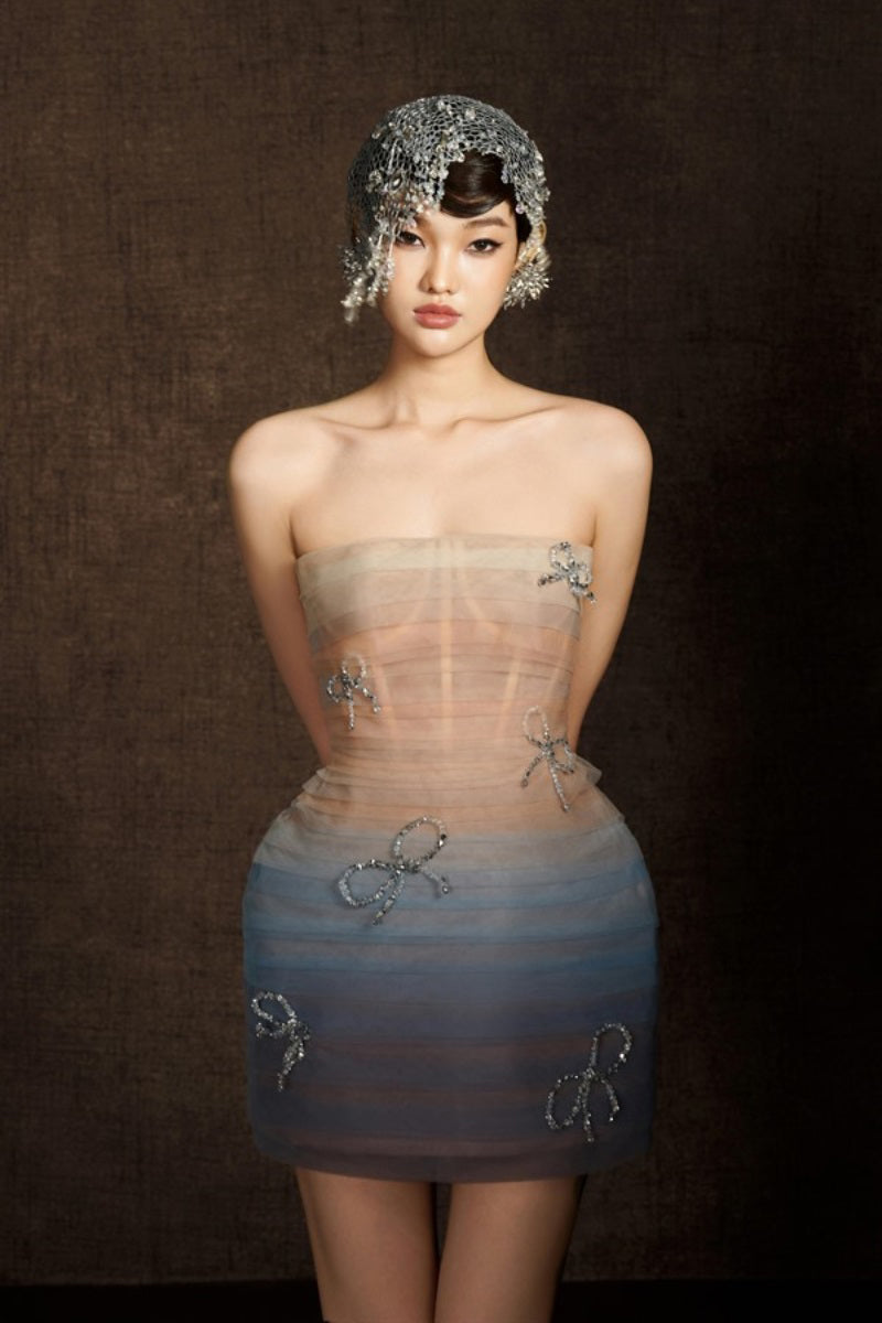 Keira Tong shading mini dress with lightweight fabric, fitted silhouette, and stylish design perfect for warm weather.