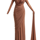 Deme By Gabriella Ivanna maxi dress in mocha pink featuring flowing fabric and a stylish, elegant design.