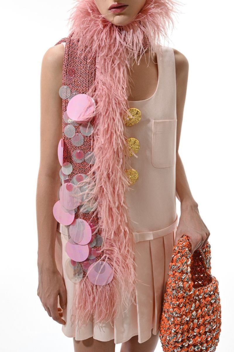 HAND KNITTED EMBELLISHED SCARF IN PINK - CULT MIA