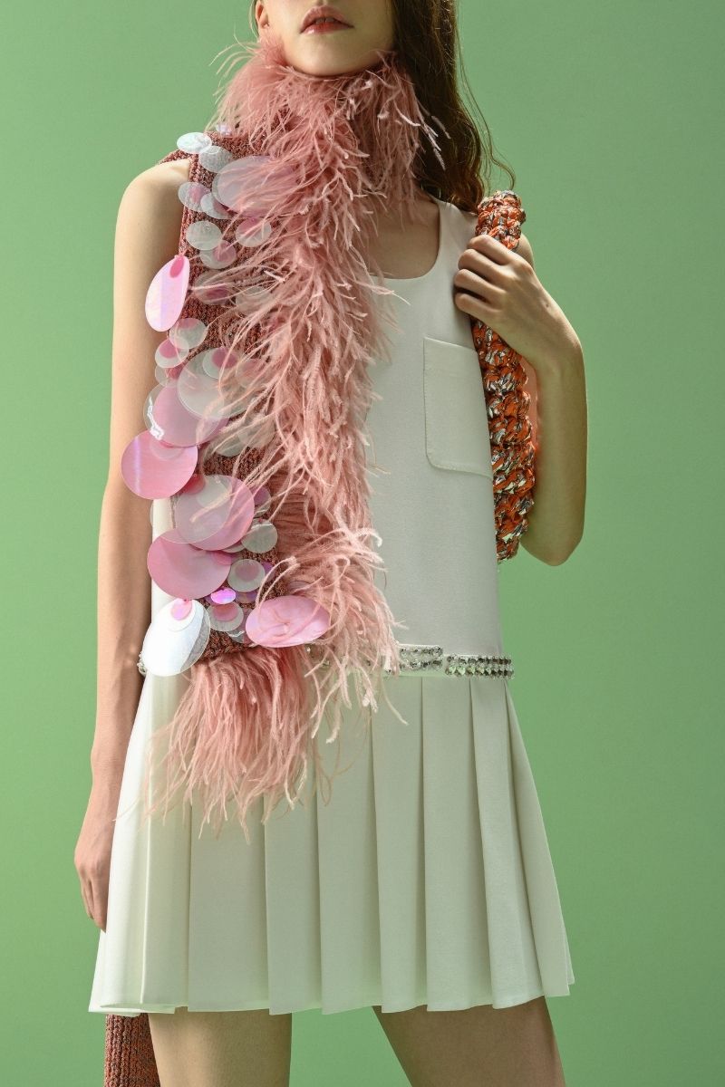 HAND KNITTED EMBELLISHED SCARF IN PINK - CULT MIA