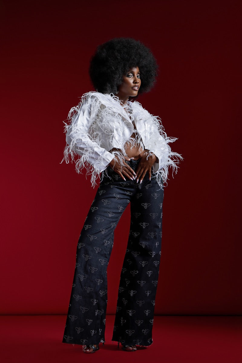 FEATHER JACKET IN WHITE - CULT MIA