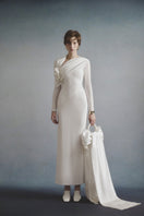 White Plan Celeste draped maxi dress with flowing fabric and elegant design, perfect for stylish summer occasions.