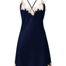 Blue lace-trimmed slip dress by MANITO, a stylish mini dress with delicate lace details and a sleek silhouette.
