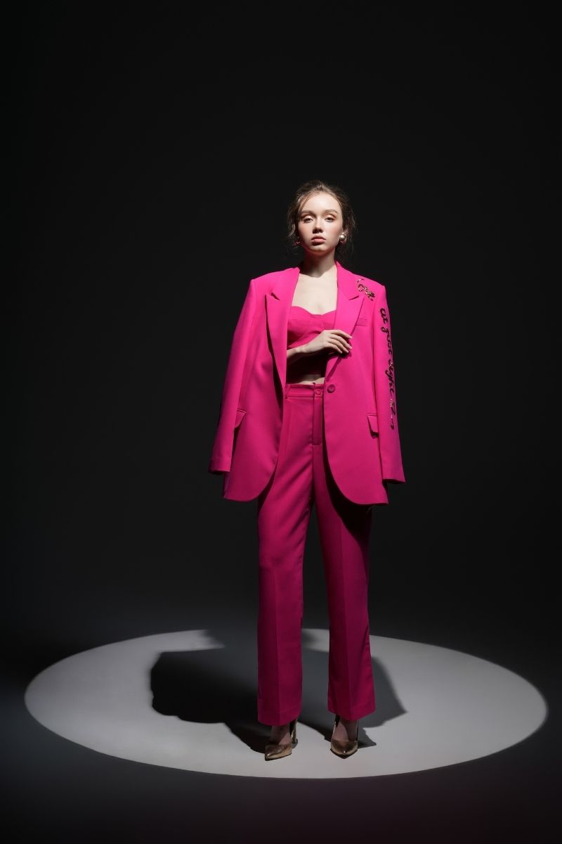 Pink Erica texture attached jacket set from 21Six co-ords, featuring a stylish textured pink jacket and matching bottoms.