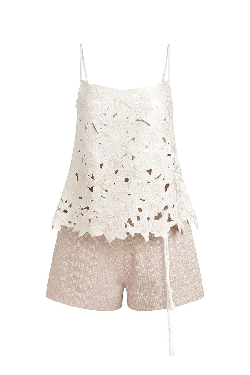LA ARENA WHITE AND BEIGE OUTFIT SET - CULT MIA