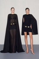 CEM Cape mini dress with gold belt, stylish sleeveless design, lightweight fabric, perfect for summer or casual occasions