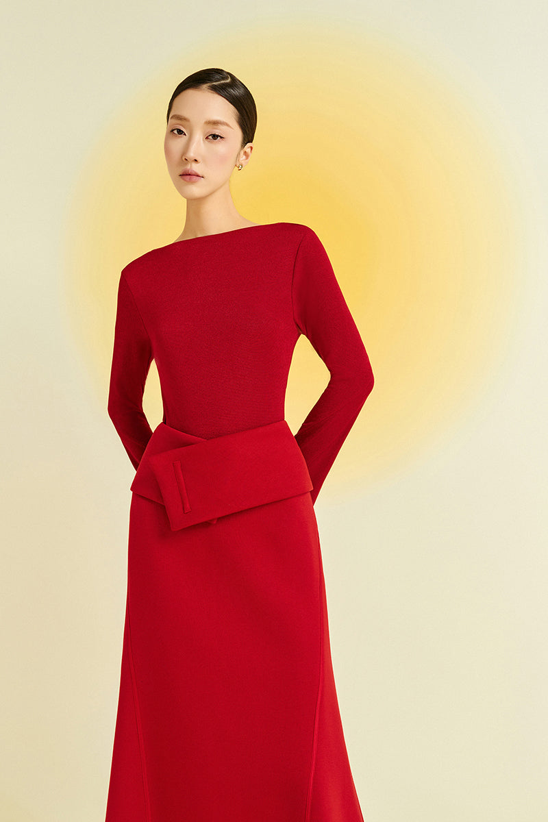 Red Twinkle Knit Top by EEGEN STUDIO, featuring a cozy knit fabric and stylish design perfect for casual or dressy wear.