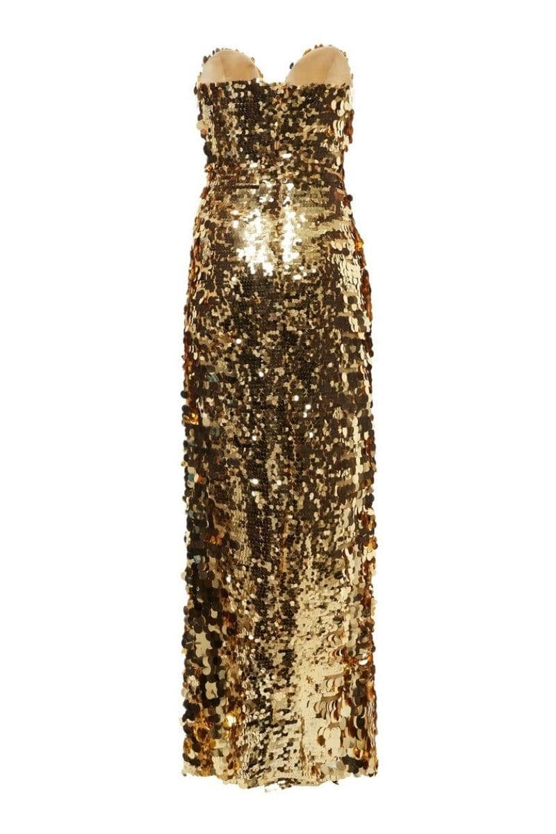 ARIEL GOLD STRAPLESS MIDI DRESS - CULT MIA