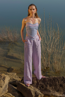 Liya sky blue and lilac sweetheart double top with puffed sleeves and fitted bodice, stylish and vibrant for trendy outfits.