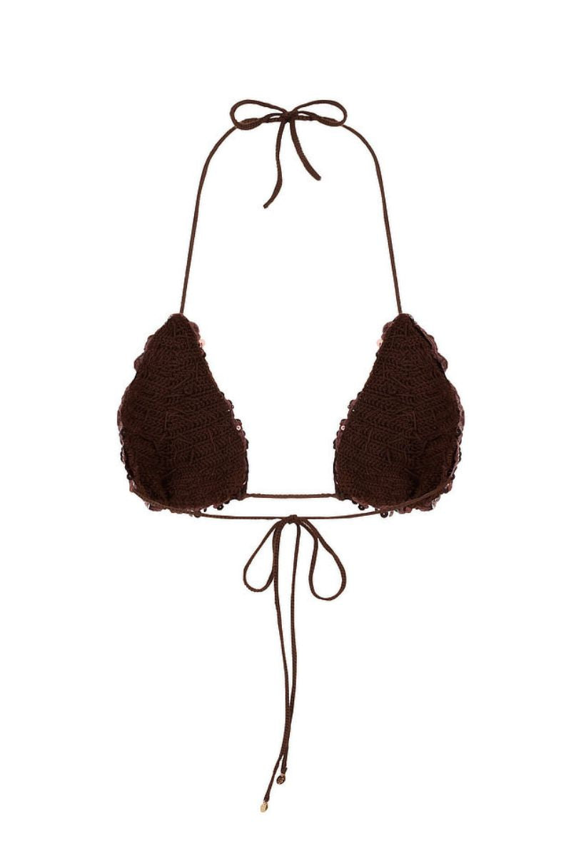 SEQUIN ESPRESSO HAND-CROCHET FLOWER BRA TOP - CULT MIA
