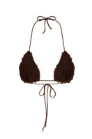 Mirel Prentice sequin espresso hand-crochet flower bra top with intricate flower details and delicate crochet pattern.