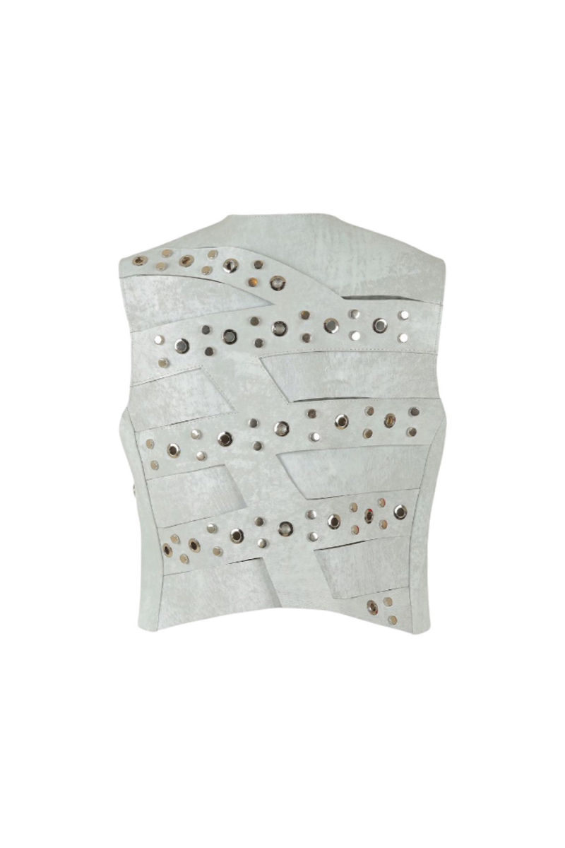 AIDEN STUDDED LEATHER VEST WASHED WHITE - CULT MIA