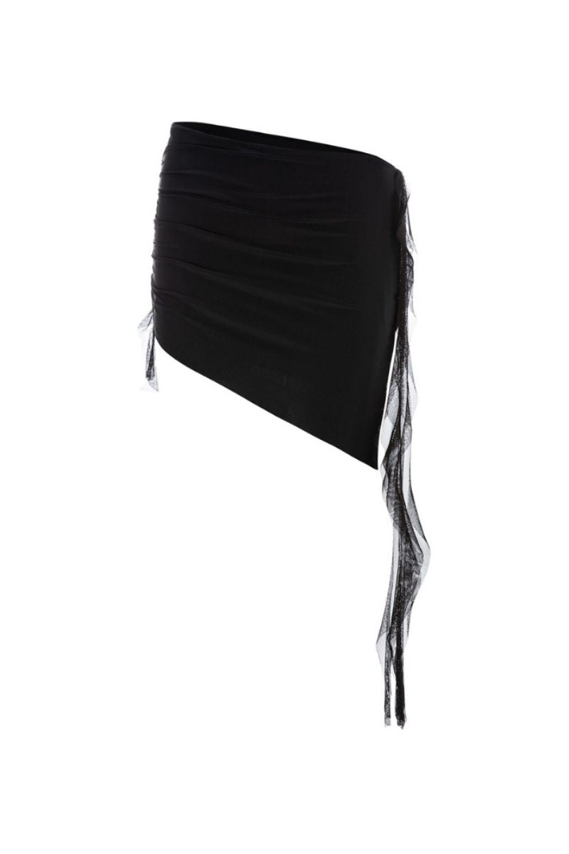 Black Giada mini skirt by Suncillo, showcasing a fitted design with a stylish waistband and sleek fabric.