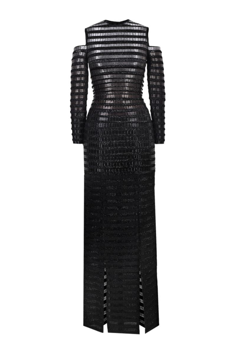 BLACK GRADIENT GLASS AND LUREX MAXI DRESS - CULT MIA