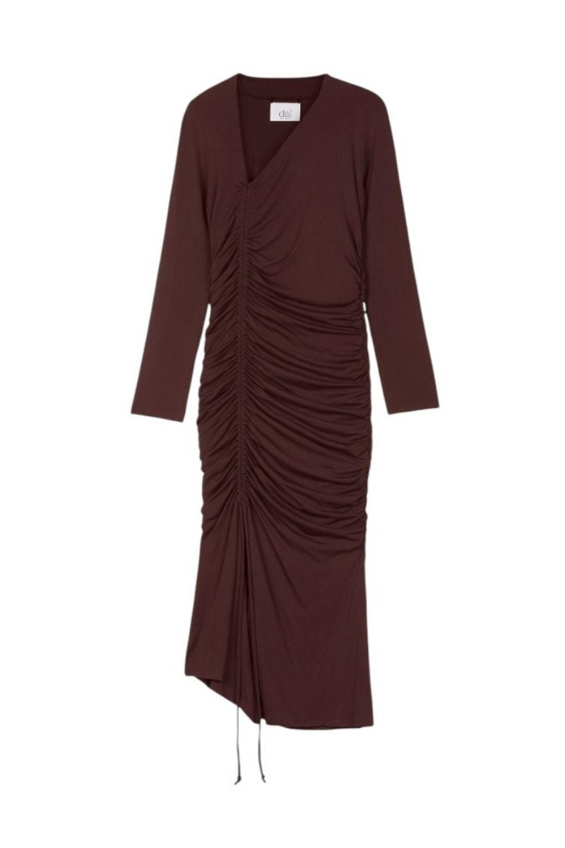 MODAL RUCHED ASYMMETRIC MIDI DRESS - CULT MIA