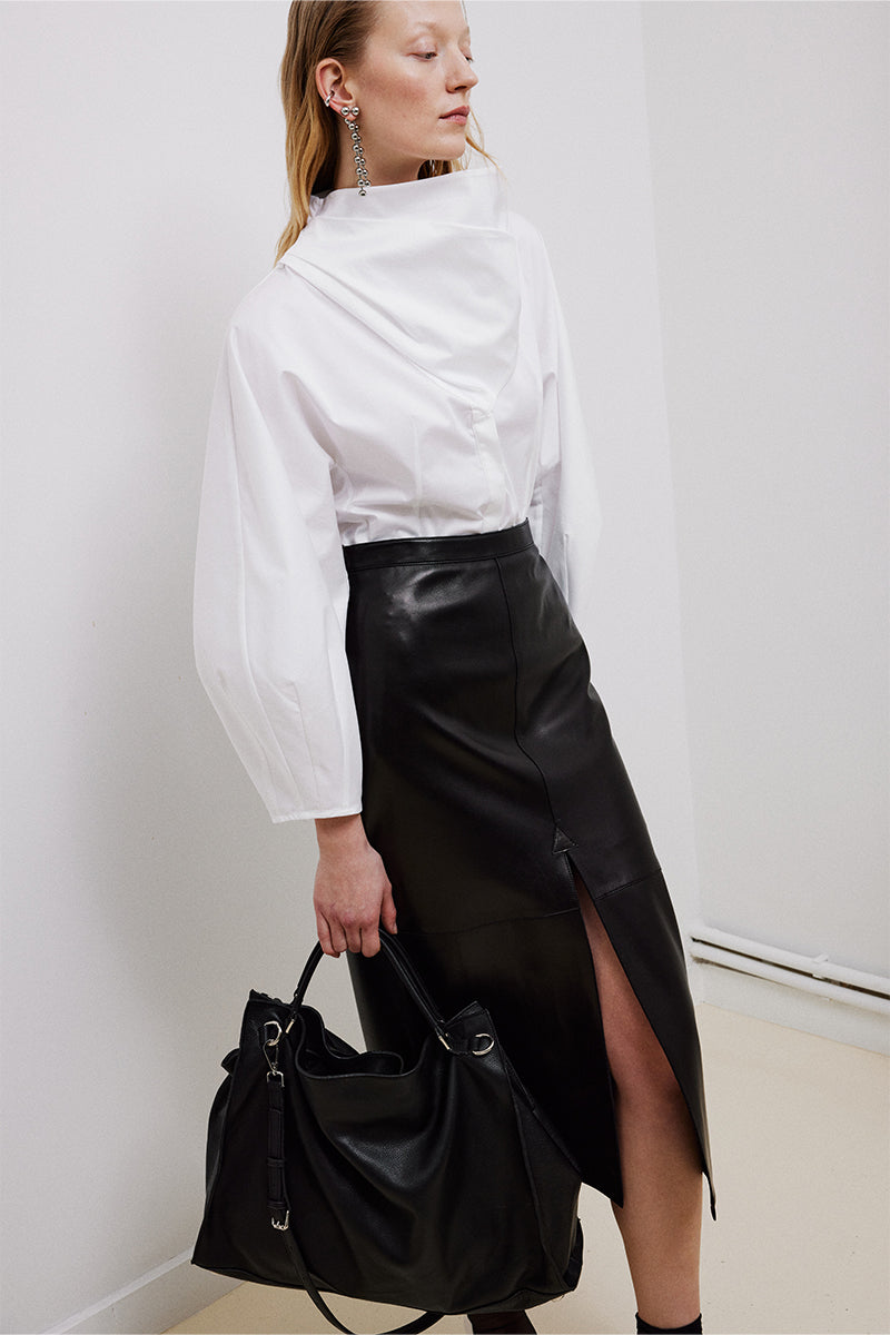 BLACK LEATHER PENCIL SKIRT - CULT MIA