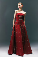 HAPPY CLOTHING CULT MIA X terry strapless stone organza gown with flowing silhouette and elegant design.
