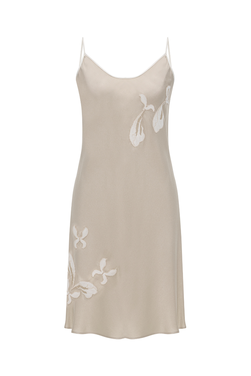 MISS ELIA SHORT RAYON NIGHTGOWN WITH BEIGE LACE - CULT MIA