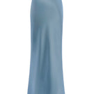 LEKIEU Genova Blue Midi Skirt displayed with a fitted waist and flowing fabric, styled for casual or formal wear.