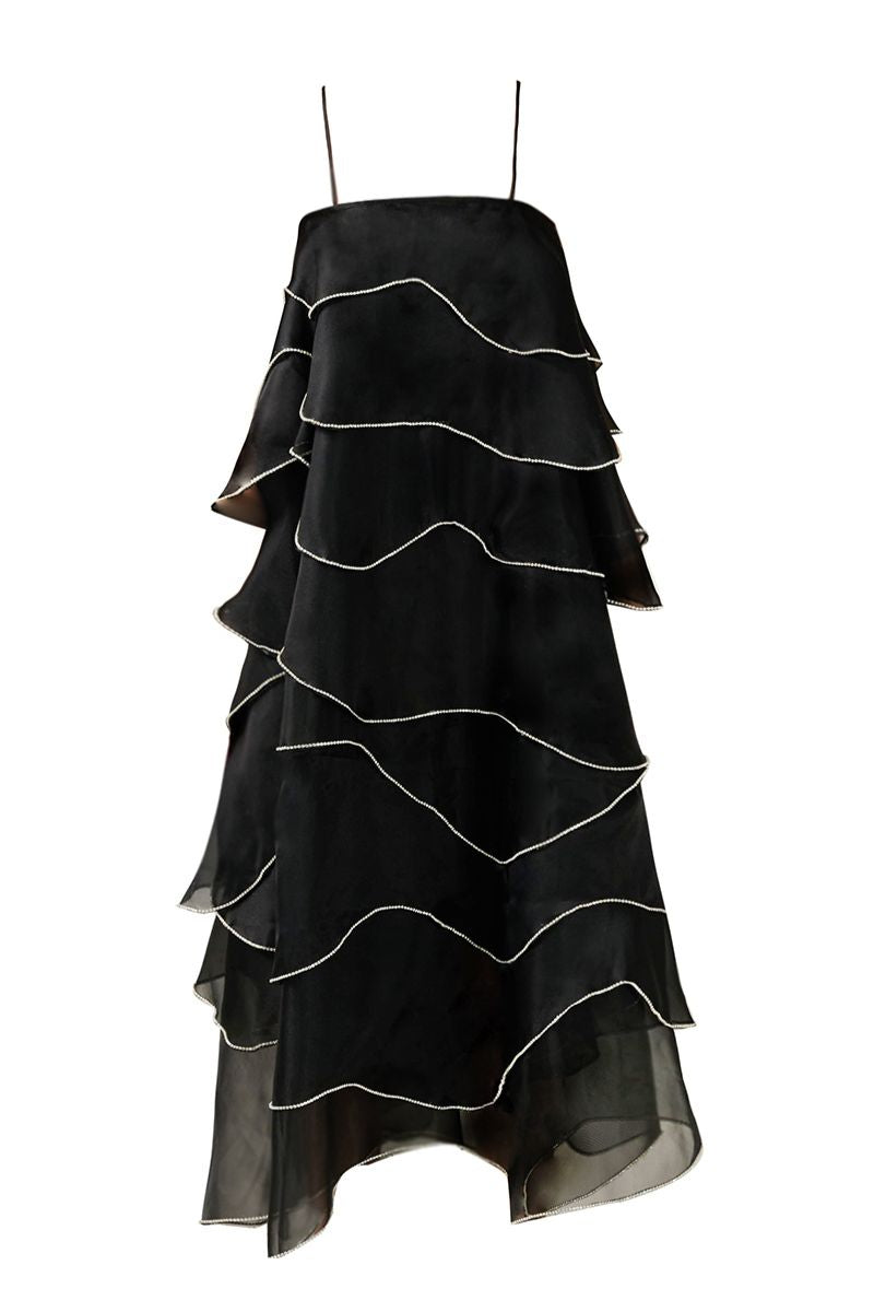 BLACK LAYERED MIDI DRESS - CULT MIA