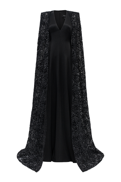 STYLIZED NECKLINE WAVY FLOWING CAPE SLEEVES DRESS | CULT MIA