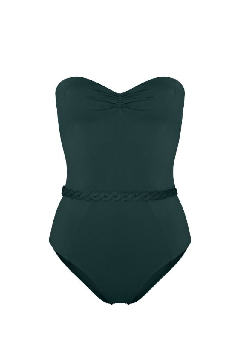 KIÓHNE Kaia swimsuit in botanical green with floral print, stylish one-piece swimwear for women, perfect for beach or pool.