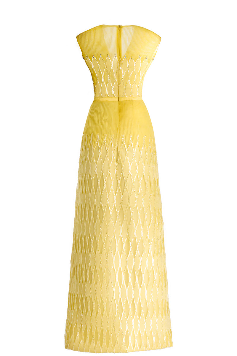 YELLOW V-NECK MAXI DRESS - CULT MIA