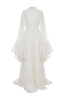 White Plan Antonia gown featuring a flowing fabric and elegant design, perfect for formal occasions.